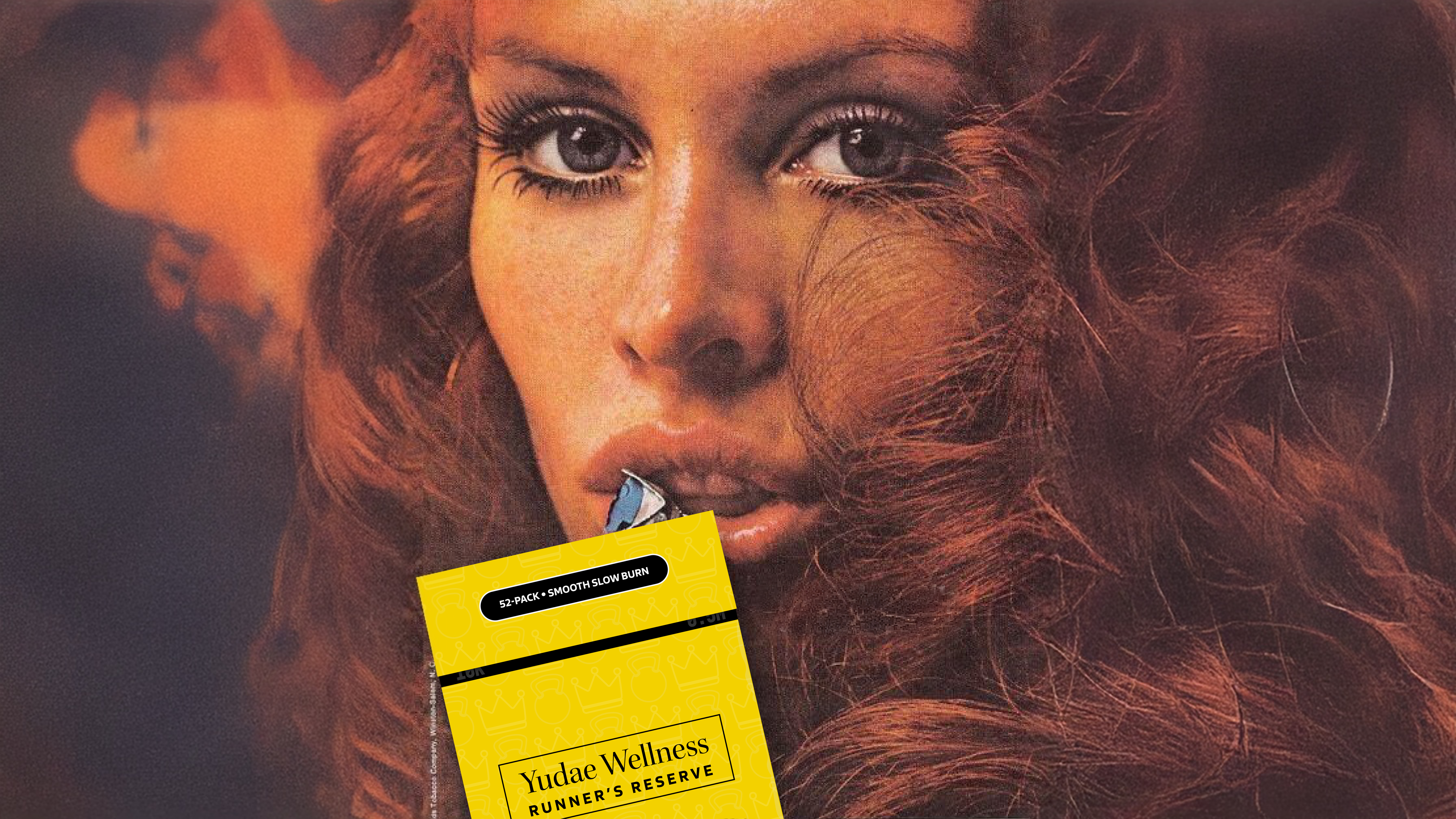 woman with red hair opening Yudae Wellness Runner's Reserve workout training card game pack with teeth.