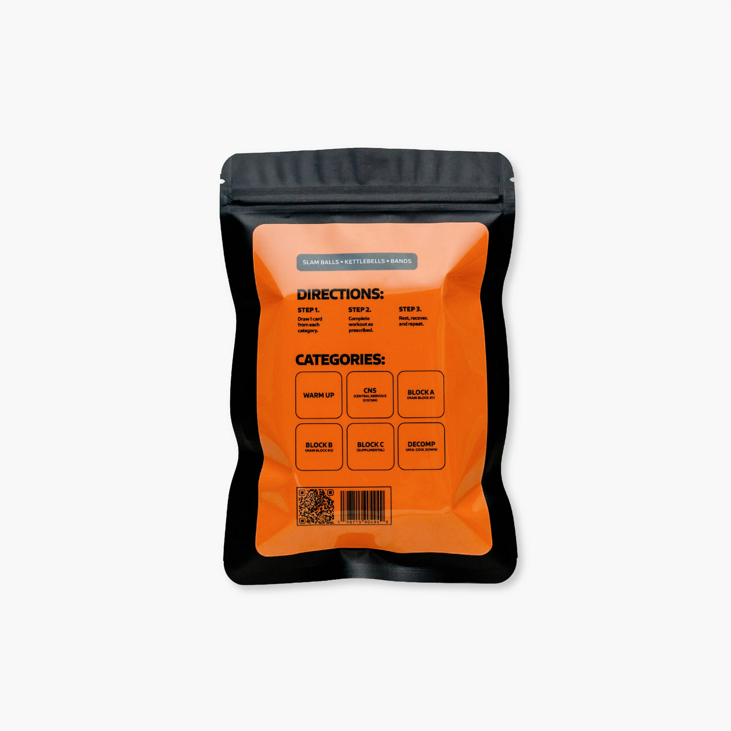 Kettlebell King card game back packaging - compact kettlebell workout routine builder