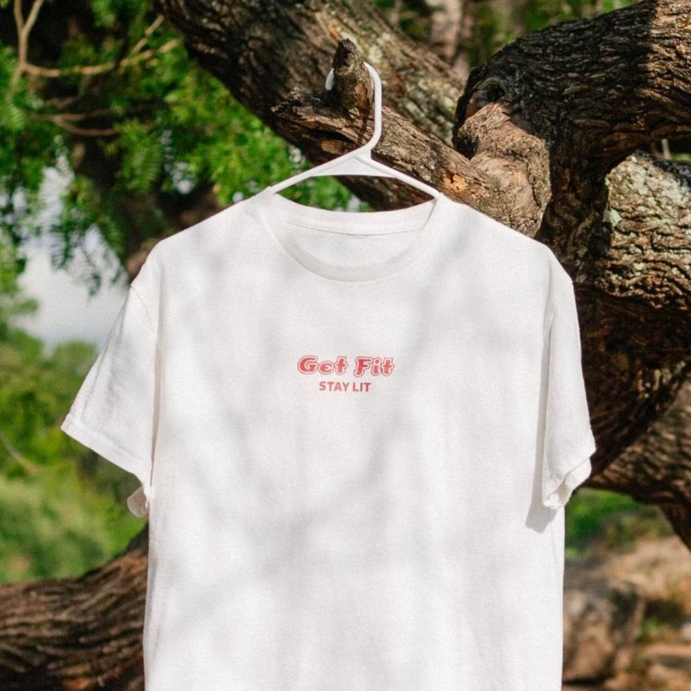 Get Fit, Stay Lit 6oz 100% Supima® Cotton Classic Fit Tee Shirt - workout t-shirt - Yudae Wellness