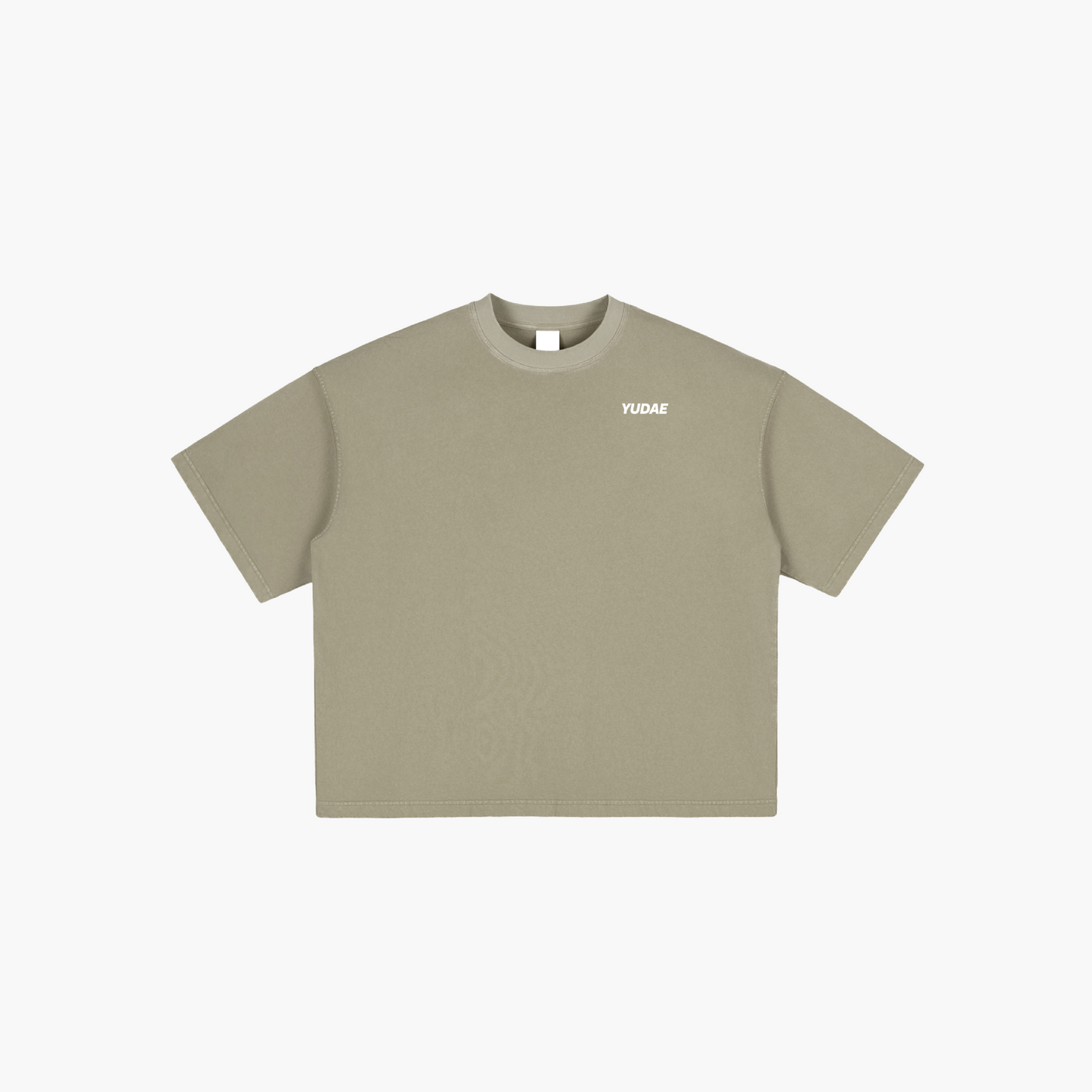 Khaki t-shirt with a brand logo on a white background