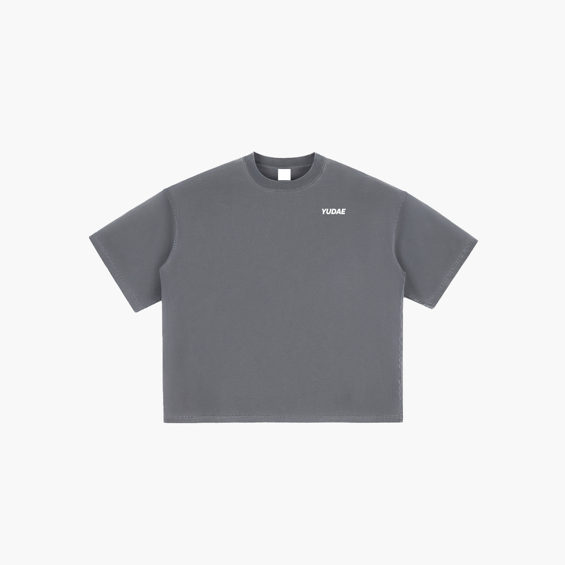 Gray t-shirt with a brand logo on a white background