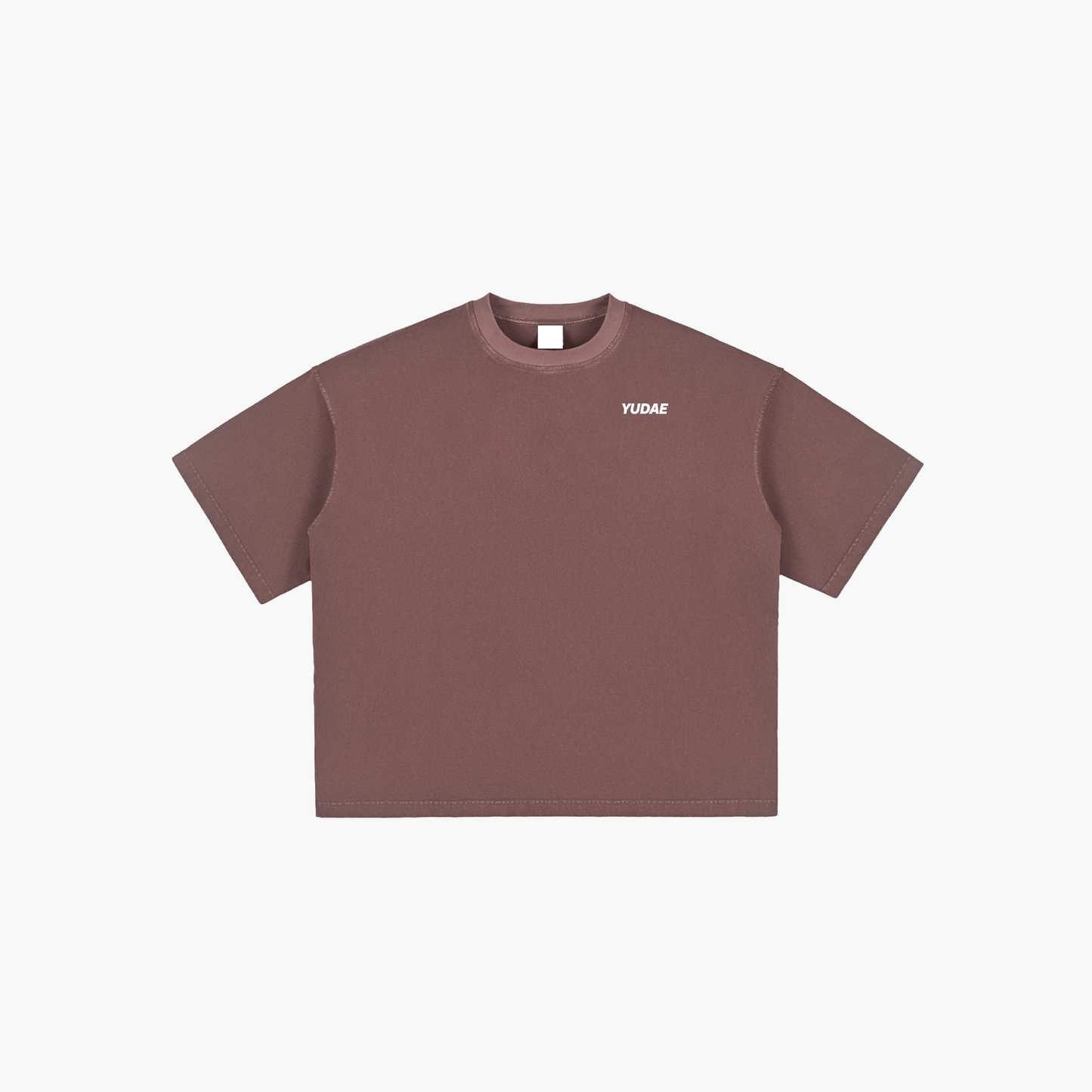 Brown t-shirt with a small logo on a white background