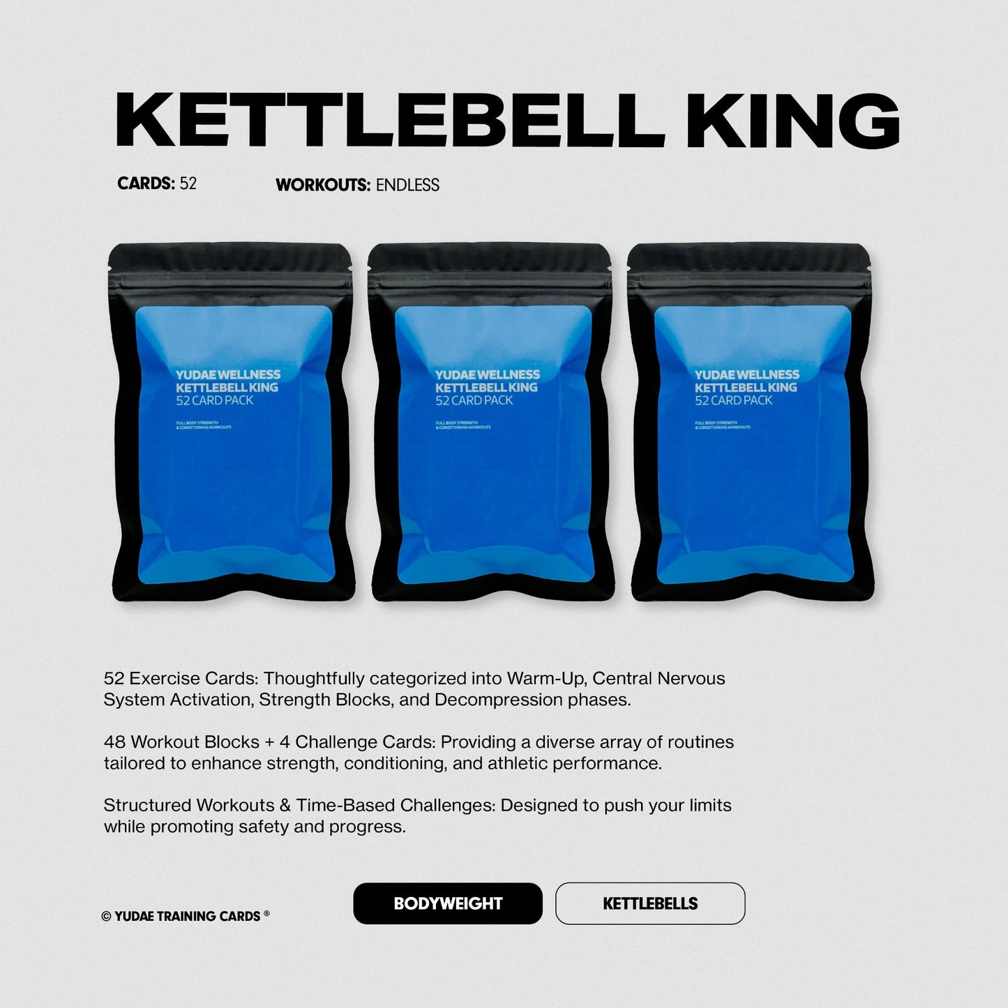 Kettlebell King fitness deck sample cards - dynamic strength training workout builder